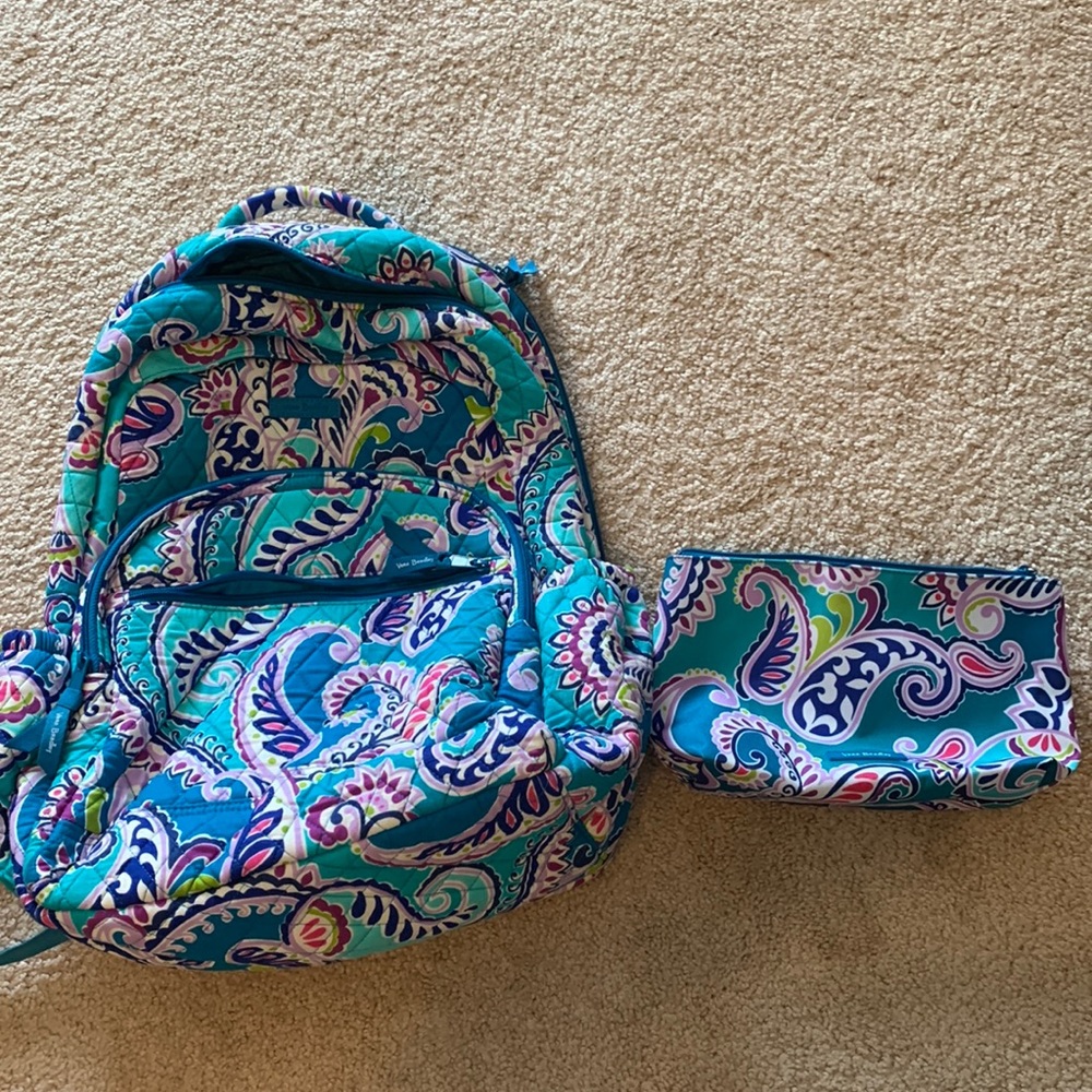 Vera Bradley backpack with laptop slot and pencil pouch